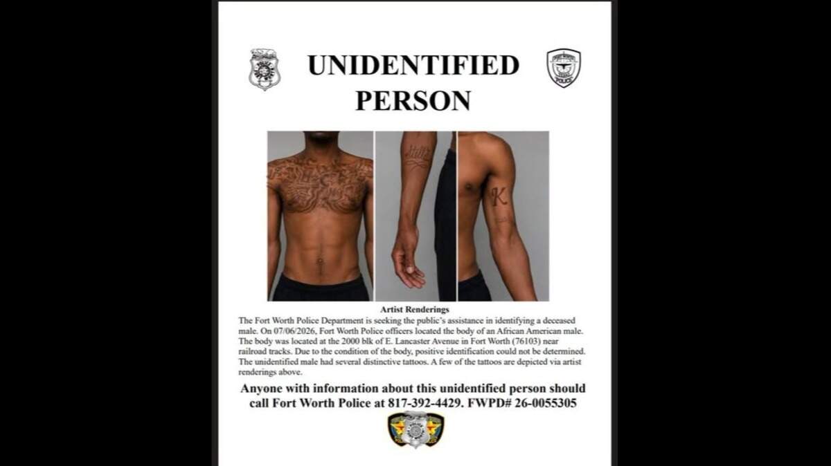 Fort Worth police are asking for the public’s help to identify a man whose body was found last month near a railroad track. Fort Worth police are asking for the public’s help to identify a man whose body was found last month near a railroad track.